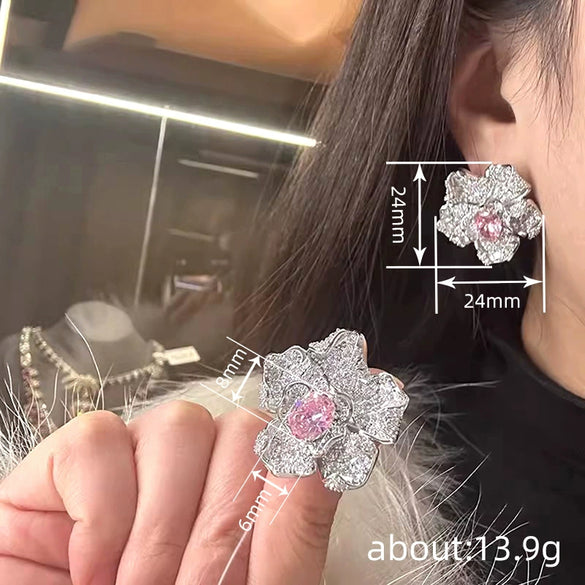 Wholesale Women's Highend Geometric And Flower Design Earrings Copper Set With Zirconia