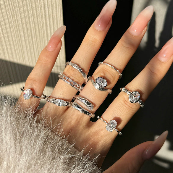 Wholesale Women's Highend Geometric Double Row Diamond S925 Sterling Silver Electroplated Ring