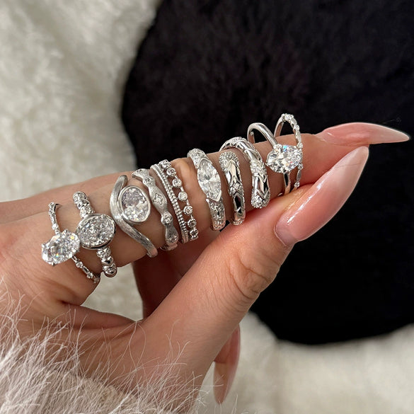 Wholesale Women's Highend Geometric Double Row Diamond S925 Sterling Silver Electroplated Ring
