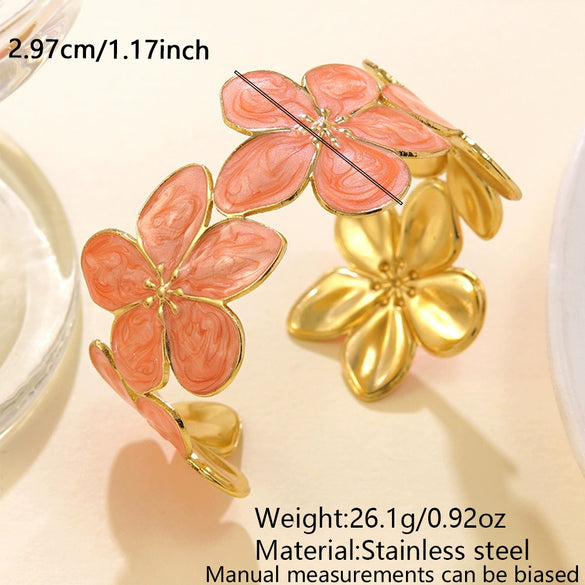 Wholesale Women's Highend Geometric Open Stainless Steel Oildripping Flower Bracelet