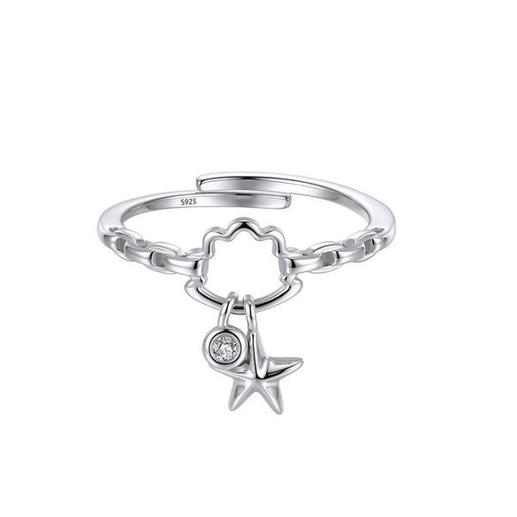 Wholesale Women's Highend Geometric S925 Silver Electroplated Star Pendant Open Ring Fashion Jewelry
