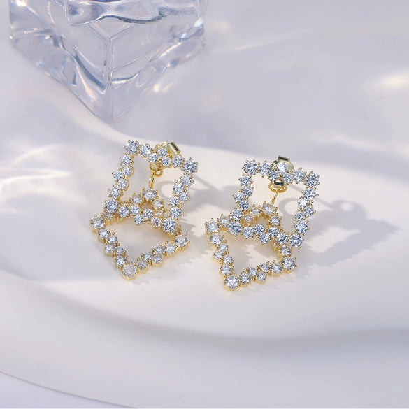 Wholesale Women's Highend Geometric Silver 925 Silver Electroplated Square Zircon Stud Earrings