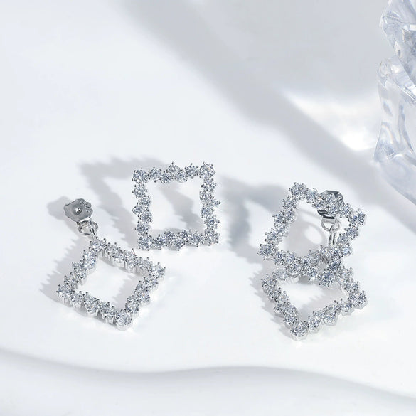 Wholesale Women's Highend Geometric Silver 925 Silver Electroplated Square Zircon Stud Earrings