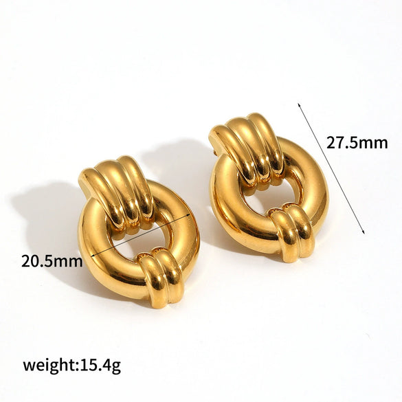 Wholesale Women's Highend Geometric Stainless Steel Circle Stud Earrings With Electroplating