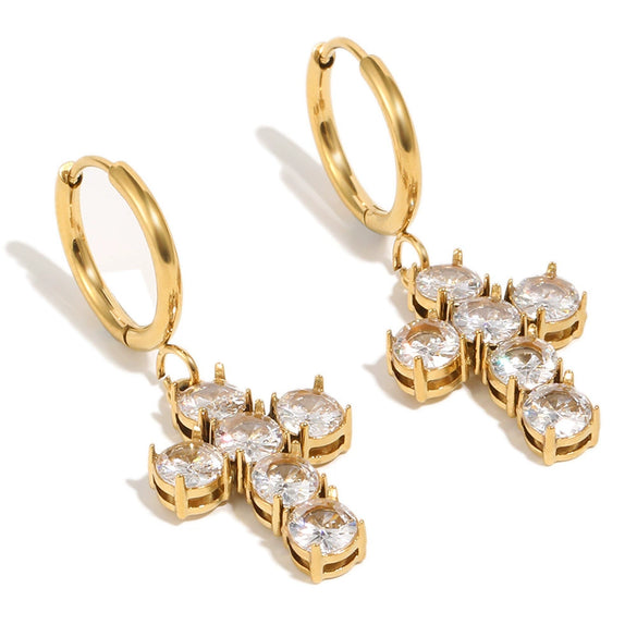 Wholesale Women's Highend Geometric Stainless Steel 18K Goldplated Cross Earrings