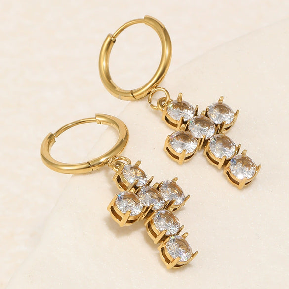 Wholesale Women's Highend Geometric Stainless Steel 18K Goldplated Cross Earrings