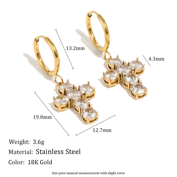 Wholesale Women's Highend Geometric Stainless Steel 18K Goldplated Cross Earrings
