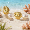 Wholesale Women's Highend Geometric Stamped Stainless Steel Starfish Shell Pearl Jellyfish Earrings