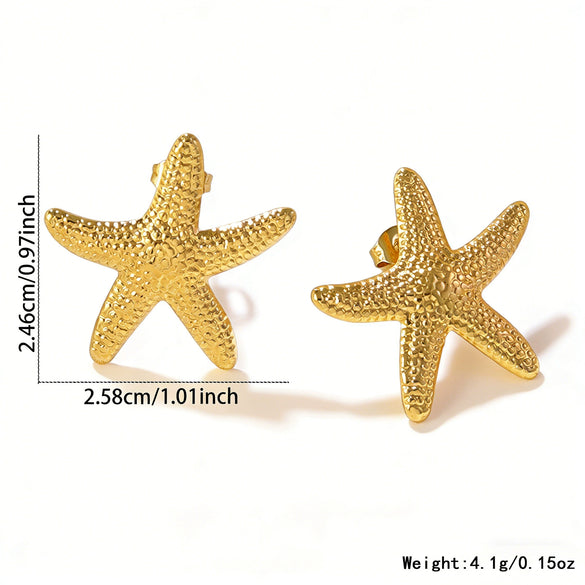 Wholesale Women's Highend Geometric Stamped Stainless Steel Starfish Shell Pearl Jellyfish Earrings