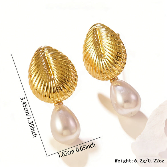 Wholesale Women's Highend Geometric Stamped Stainless Steel Starfish Shell Pearl Jellyfish Earrings