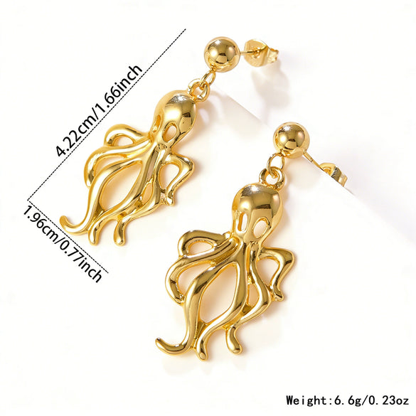Wholesale Women's Highend Geometric Stamped Stainless Steel Starfish Shell Pearl Jellyfish Earrings