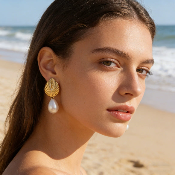 Wholesale Women's Highend Geometric Stamped Stainless Steel Starfish Shell Pearl Jellyfish Earrings