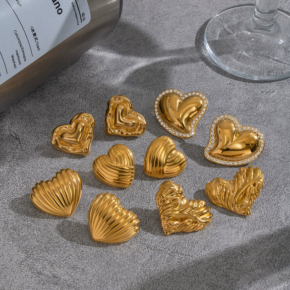 Wholesale Women's Highend Heart Shape Earrings With Pvd Furnace Vacuum Real Gold Plating Stainless Steel Ear Needles