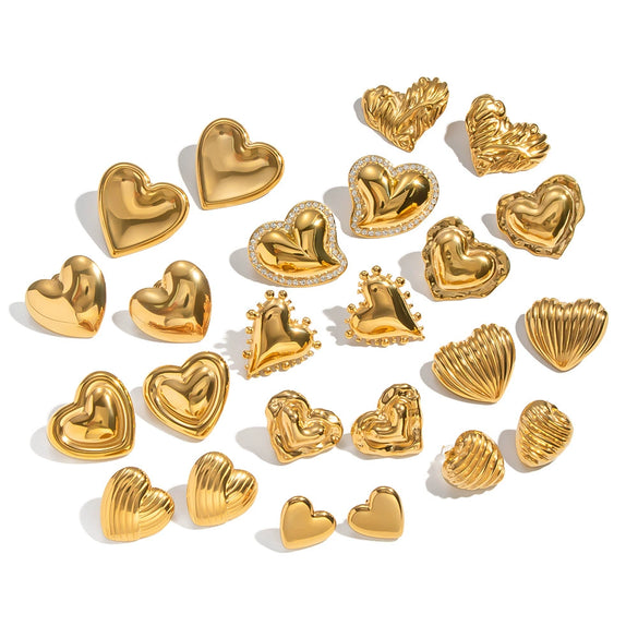 Wholesale Women's Highend Heart Shape Earrings With Pvd Furnace Vacuum Real Gold Plating Stainless Steel Ear Needles