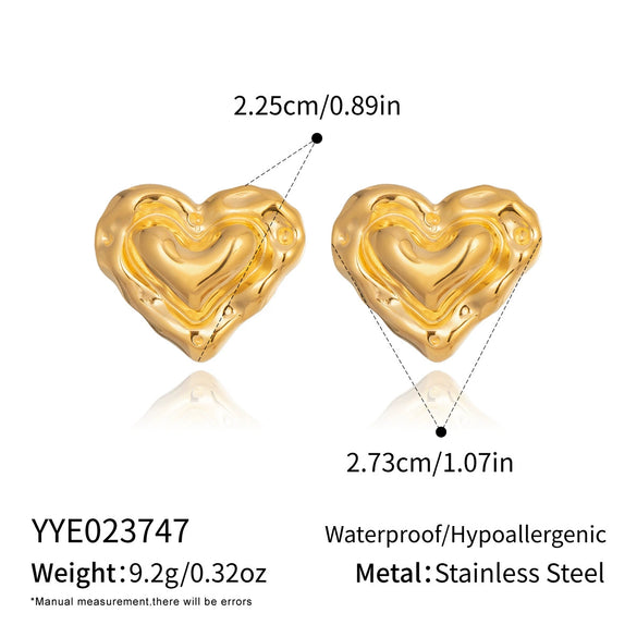 Wholesale Women's Highend Heart Shape Earrings With Pvd Furnace Vacuum Real Gold Plating Stainless Steel Ear Needles