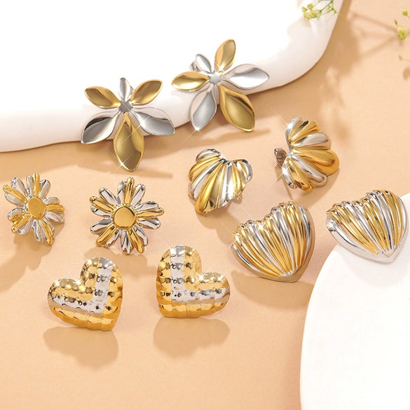 Wholesale Women's Highend Heart Shape Flower Goldplated Stainless Steel Earrings