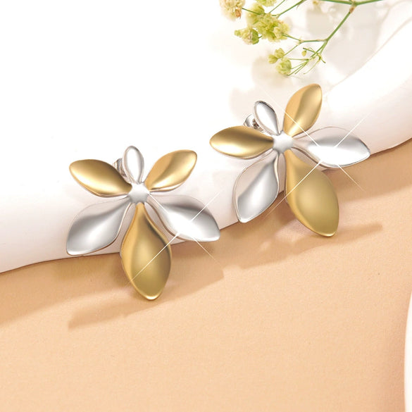 Wholesale Women's Highend Heart Shape Flower Goldplated Stainless Steel Earrings
