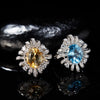 Wholesale Women's Highend Hollow Flower Style S925 Sterling Silver Ring Set With Natural Citrine Topaz And Geometric Pattern