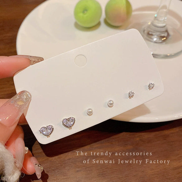 Wholesale Women's Highend Niche Simple Geometric Heart Bow Drop Shape Copper 925 Silver Needle Zircon Pearl Earrings Jewelry