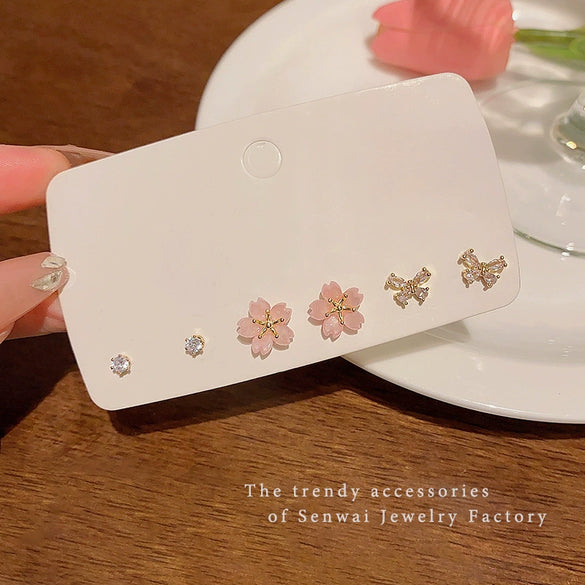 Wholesale Women's Highend Niche Simple Geometric Heart Bow Drop Shape Copper 925 Silver Needle Zircon Pearl Earrings Jewelry