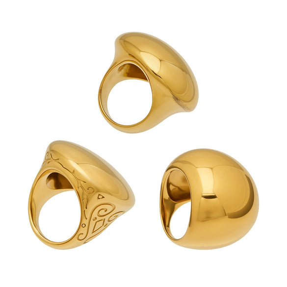 Wholesale Women's Highpolished Geometric Round Ring Set 18K Gold Plated Stainless Steel Accessories