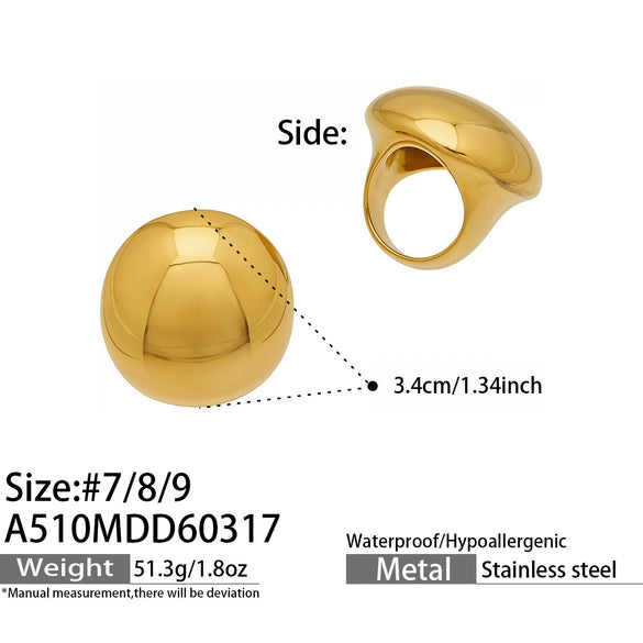 Wholesale Women's Highpolished Geometric Round Ring Set 18K Gold Plated Stainless Steel Accessories