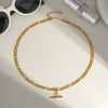 Wholesale Women's Hip Hop Fashion Geometric Pendant Necklace With Cuban Chain Stainless Steel Jewelry Pvd Furnace Vacuum Real Gold Plated