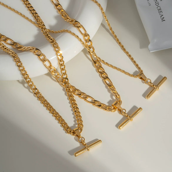 Wholesale Women's Hip Hop Fashion Geometric Pendant Necklace With Cuban Chain Stainless Steel Jewelry Pvd Furnace Vacuum Real Gold Plated