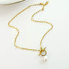 Wholesale Women's Hip Hop Stainless Steel Baroque Pearl Pendant Necklace With Geometric Pattern And Gold Plated Bamboo Chain