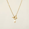 Wholesale Women's Hip Hop Stainless Steel Baroque Pearl Pendant Necklace With Geometric Pattern And Gold Plated Bamboo Chain