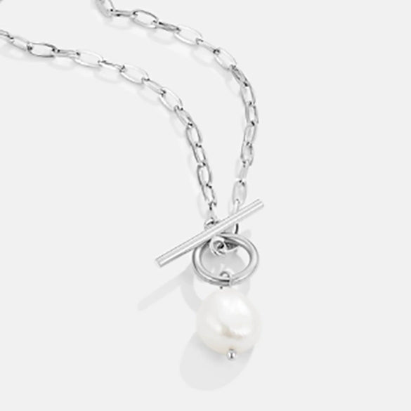 Wholesale Women's Hip Hop Stainless Steel Baroque Pearl Pendant Necklace With Geometric Pattern And Gold Plated Bamboo Chain