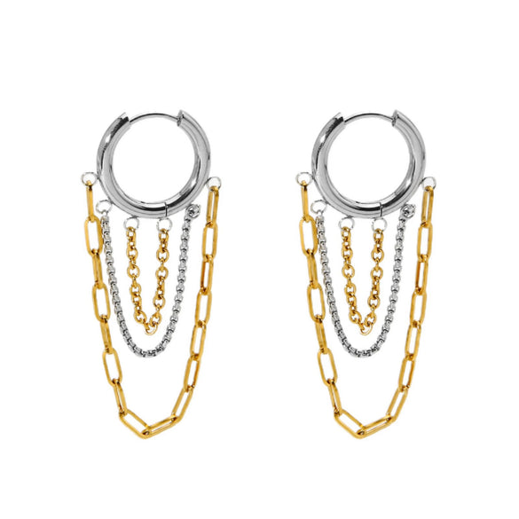 Wholesale Women's Hip Hop Style Geometric Stainless Steel Earrings With 18K Gold Pvd Plating