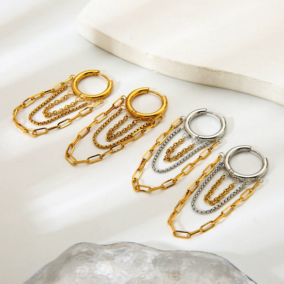 Wholesale Women's Hip Hop Style Geometric Stainless Steel Earrings With 18K Gold Pvd Plating