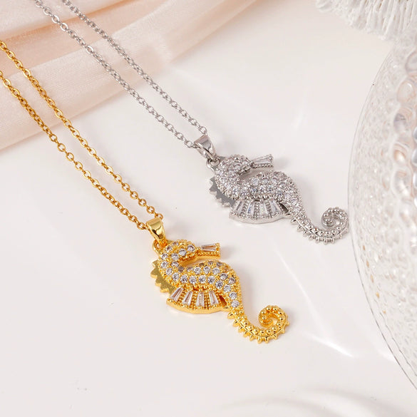 Wholesale Women's Hiphop Animal Zodiac Inlaid Colorful Zircon Copper O Chain Pendant Necklace Electroplated Mixed Gemstone Setting