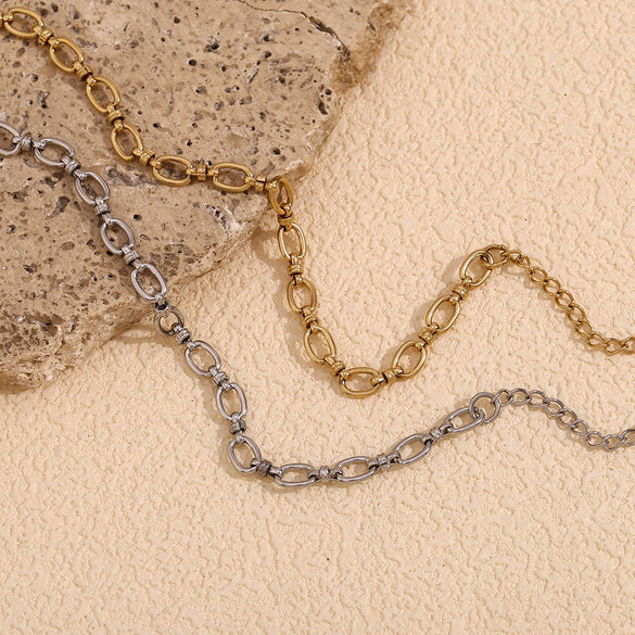 Wholesale Women's Hiphop Foot Chain Stainless Steel 14K Gold Plated Simple Stitching Cross Buckle Geometric Design