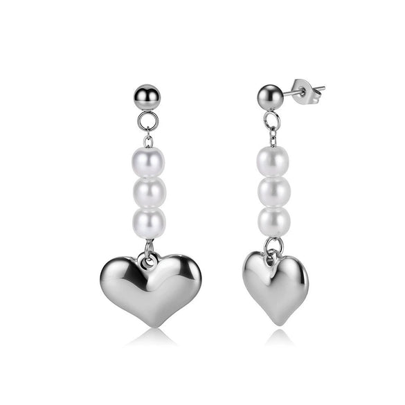 Wholesale Women's Hiphop Long Heartshaped Geometric Stainless Steel Electroplated 925 Silver Ear Clips Earrings