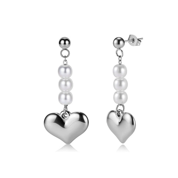Wholesale Women's Hiphop Long Heartshaped Geometric Stainless Steel Electroplated 925 Silver Ear Clips Earrings