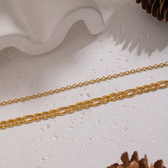 Wholesale Women's Hiphop Punk Casual Doublelayer Geometric Chain Necklace Stainless Steel 18K Real Gold Plated By Pvd Furnace Vacuum