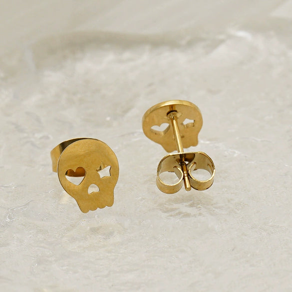 Wholesale Women's Hiphop Skull And Heart Hollowout Goldplated Stainless Steel Earrings
