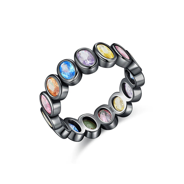 Wholesale Women's Hiphop Style Geometric S925 Sterling Silver Ring With Electroplating And Contrasting Color Design