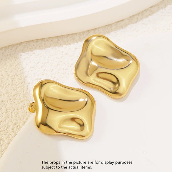 Wholesale Women's Hiphop Style Geometric Stainless Steel Electroplated Square Pleated Earrings