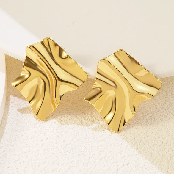 Wholesale Women's Hiphop Style Geometric Stainless Steel Electroplated Square Pleated Earrings