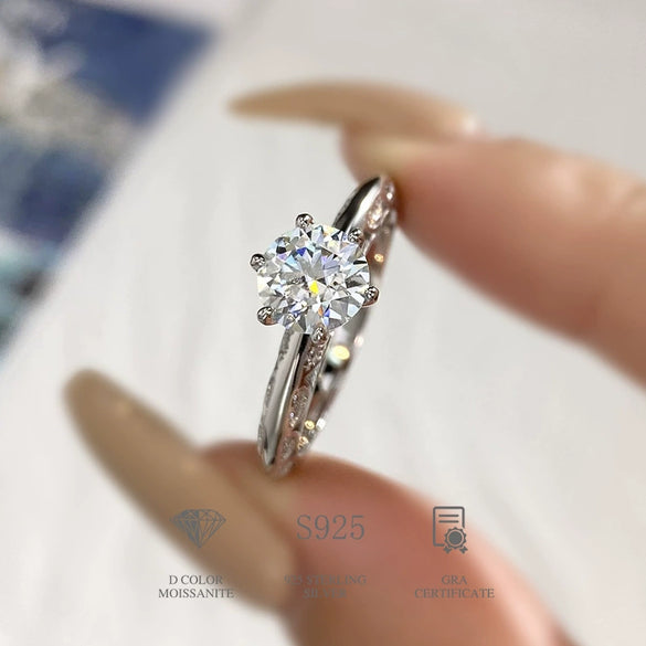 Wholesale Women's Hollow Fanshaped 925 Silver Moissanite Ring With Sixclaw And Electroplating