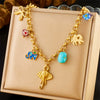 Wholesale Women's Hollow Round Stainless Steel Sweater Chain With Elephant And Goldfish Pendant Electroplated Cartoon Animal Style