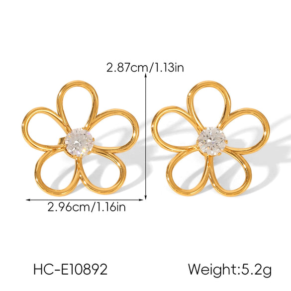 Wholesale Women's Hollow Stainless Steel Geometric Flower Zircon Inlaid Earrings