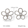 Wholesale Women's Hollow Stainless Steel Geometric Flower Zircon Inlaid Earrings