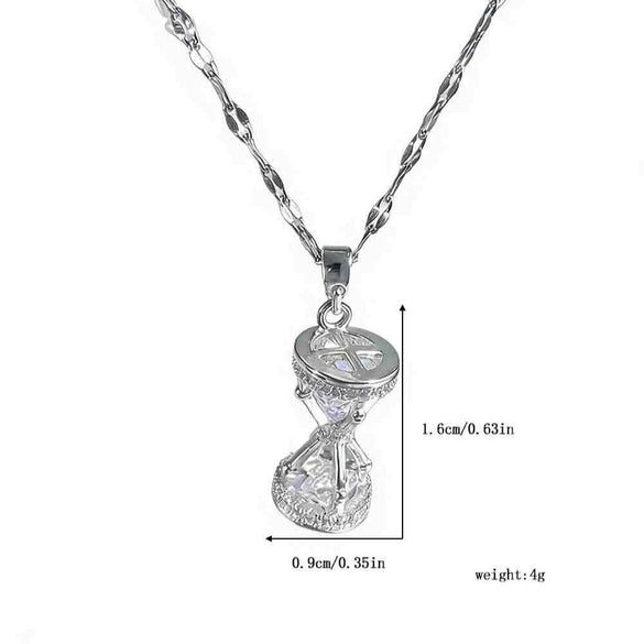Wholesale Women's Hourglass Patterned Titanium Steel And Copper Inlaid With Zircon Necklace With Oshaped Chain Light Luxury Design