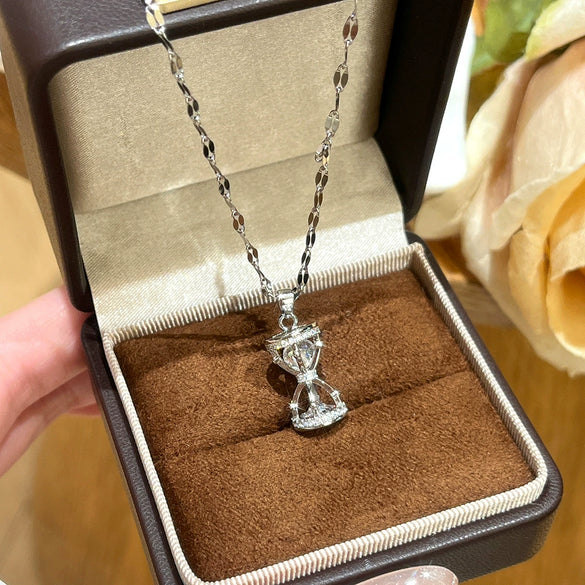 Wholesale Women's Hourglass Patterned Titanium Steel And Copper Inlaid With Zircon Necklace With Oshaped Chain Light Luxury Design