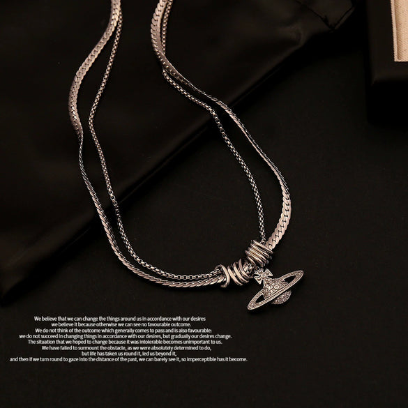 Wholesale Women's Ice Cute Style Diamond Ufo Pendant Necklace With Flat Snake Chain And Electroplating Design
