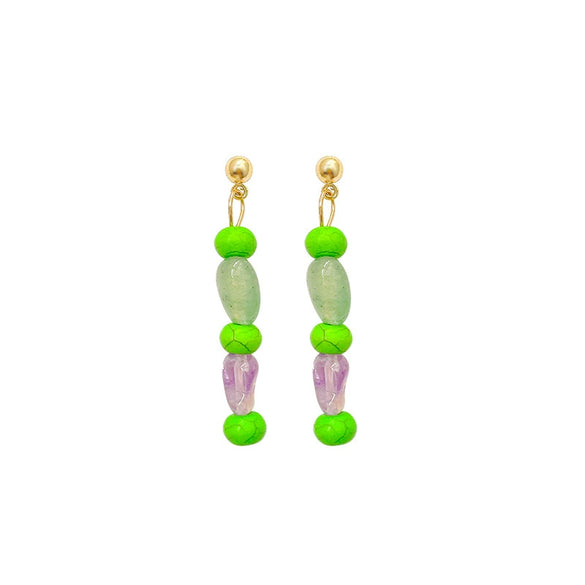 Wholesale Women's Imitation Natural Stone Beaded Tassel Long Earrings With Geometric Pattern And 225 Silver Ear Needles And Electroplating Process